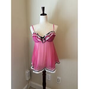 cassandra intimates Sexy Hot Pink Y2K Lace Mesh Lingerie Size S